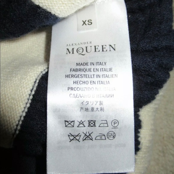 Alexander McQueen Navy Cream Stripe Ruffle Wool Sweater XS - Picture 4 of 6